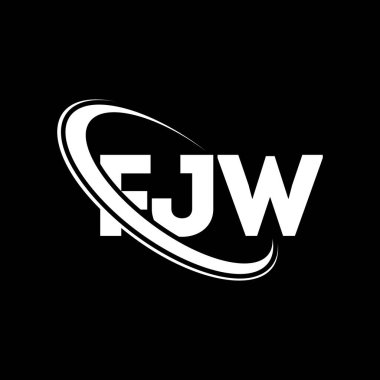 FJW logosu. FJW mektubu. FJW harf logosu tasarımı. Çember ve büyük harfli monogram logosuna bağlı FJW logosu. Teknoloji, iş ve emlak markası için FJW tipografisi.