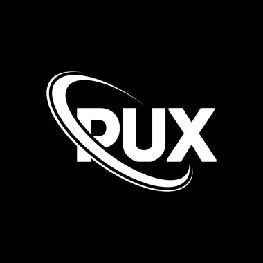 PUX logosu. PUX mektubu. PUX harfli logo tasarımı. Çember ve büyük harfli monogram logosuna bağlı PUX logosu. Teknoloji, iş ve emlak markası için PUX tipografisi.