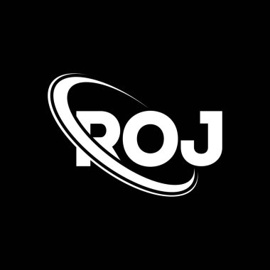ROJ logosu. ROJ mektubu. ROJ harf logosu tasarımı. Çember ve büyük harfli monogram logosuyla birleştirilmiş ROJ logosu. ROJ teknoloji, iş ve gayrimenkul markası tipografisi.