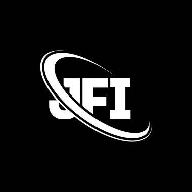 JFI logosu. JFI mektubu. JFI harf logosu tasarımı. Çember ve büyük harfli monogram logosuna bağlı baş harfler JFI logosu. Teknoloji, iş ve emlak markası için JFI tipografisi.