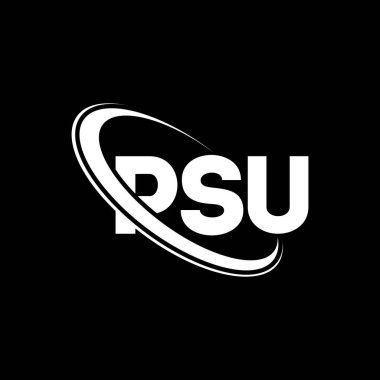 PSU logosu. PSU mektubu. PSU harf logosu tasarımı. Çember ve büyük harfli monogram logosuna bağlı PSU logosu. Teknoloji, iş ve emlak markası için PSU tipografisi.