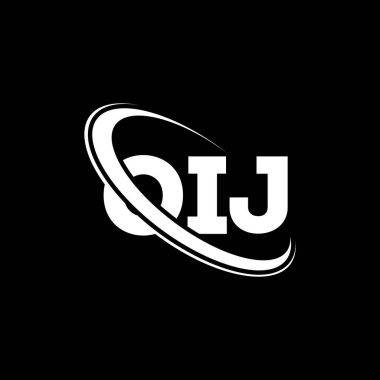 OIJ logosu. OIJ mektubu. OIJ mektup logosu tasarımı. Çember ve büyük harfli monogram logosuyla birleştirilmiş OIJ logosu. Teknoloji, iş ve emlak markası için OIJ tipografisi.