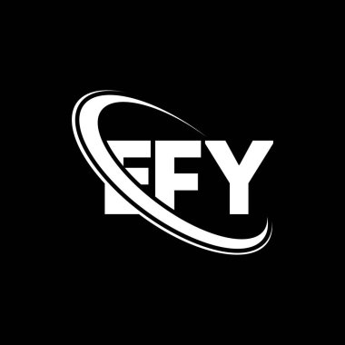 EFY logosu. EFY mektubu. EFY harf logosu tasarımı. Çember ve büyük harfli monogram logosuna bağlı baş harfler EFY logosu. Teknoloji, iş ve emlak markası için EFY tipografisi.