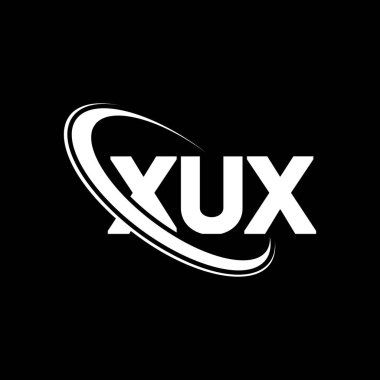 XUX logosu. XUX harfi. XUX harfli logo tasarımı. Çember ve büyük harfli monogram logosuna bağlı XUX logosu. Teknoloji, iş ve emlak markası için XUX tipografisi.