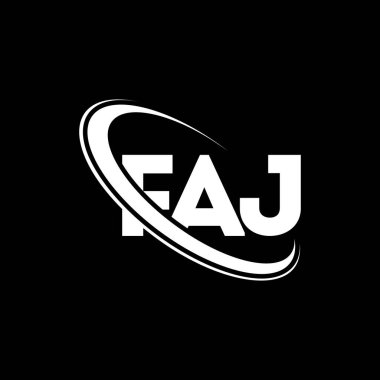 FAJ logosu. FAJ mektubu. FAJ mektup logosu tasarımı. Çember ve büyük harfli monogram logosuna bağlı FAJ logosu. FAJ teknoloji, iş ve emlak markası tipografisi.