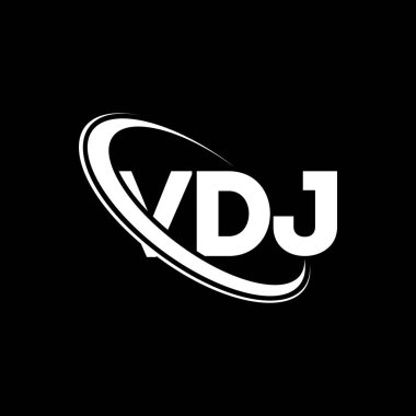 VDJ logosu. VDJ mektubu. VDJ mektup logosu tasarımı. Çember ve büyük harfli monogram logosuna bağlı VDJ logosu. Teknoloji, iş ve emlak markası için VDJ tipografisi.