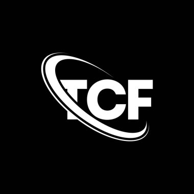 TCF logosu. TCF mektubu. TCF harf logosu tasarımı. Çember ve büyük harfli monogram logosuna bağlı TCF logosu. Teknoloji, iş ve emlak markası için TCF tipografisi.
