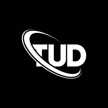 TUD logosu. TUD harfi. TUD harf logosu tasarımı. Çember ve büyük harfli monogram logosuna bağlı TUD logosu. Teknoloji, iş ve emlak markası için TUD tipografisi.