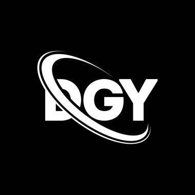 DGY logosu. DGY mektubu. DGY harf logosu tasarımı. Daire ve büyük harfli monogram logosuna bağlı DGY logosu. Teknoloji, iş ve emlak markası için DGY tipografisi.