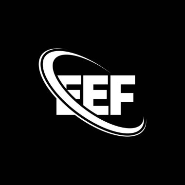 EEF logosu. EEF mektubu. EEF mektup logosu tasarımı. Çember ve büyük harfli monogram logosuyla birleştirilmiş EEF logosu. Teknoloji, iş ve emlak markası için EEF tipografisi.