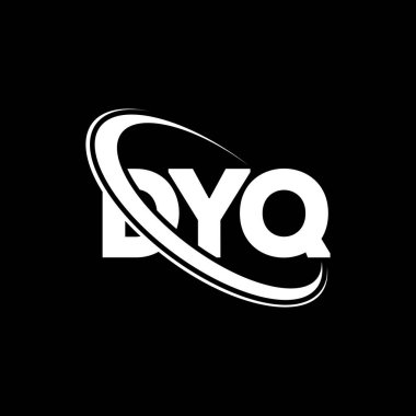 DYQ logosu. DYQ mektubu. DYQ harf logosu tasarımı. Daire ve büyük harfli monogram logosuna bağlı DYQ logosu. Teknoloji, iş ve emlak markası için DYQ tipografisi.