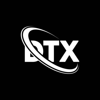 DTX logosu. DTX mektubu. DTX harf logosu tasarımı. Çember ve büyük harfli monogram logosuna bağlı baş harfler DTX logosu. Teknoloji, iş ve emlak markası için DTX tipografisi.