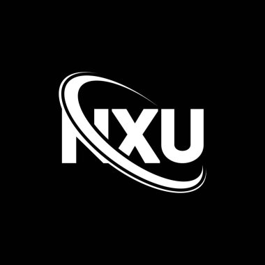 NXU logosu. NXU mektubu. NXU harf logosu tasarımı. Çember ve büyük harfli monogram logosuna bağlı baş harfler NXU logosu. Teknoloji, iş ve emlak markası için NXU tipografisi.