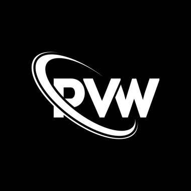 PVW logosu. PVW mektubu. PVW harf logosu tasarımı. Çember ve büyük harfli monogram logosuyla birleştirilmiş PVW logosu. Teknoloji, iş ve emlak markası için PVW tipografisi.