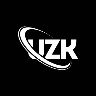 UZK logosu. UZK mektubu. UZK harf logosu tasarımı. Çember ve büyük harfli monogram logosuna bağlı ilk UZK logosu. Teknoloji, iş ve emlak markası için UZK tipografisi.