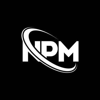 NPM logosu. NPM mektubu. NPM mektup logosu tasarımı. Çember ve büyük harfli monogram logosuna bağlı NPM logosu. Teknoloji, iş ve emlak markası için NPM tipografisi.