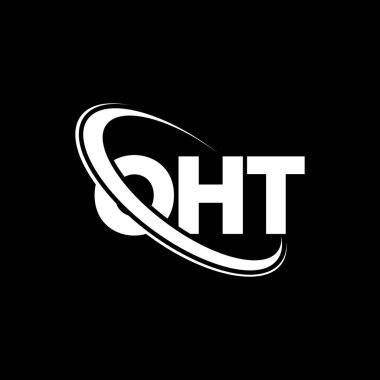 OHT logosu. OHT mektubu. OHT harf logosu tasarımı. Çember ve büyük harfli monogram logosuyla birleştirilmiş OHT logosu. Teknoloji, iş ve emlak markası için YTD tipografisi.