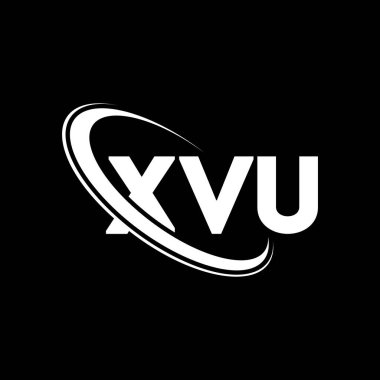 XVU logosu. XVU mektubu. XVU harf logosu tasarımı. Çember ve büyük harfli monogram logosuna bağlı XVU logosu. Teknoloji, iş ve emlak markası için XVU tipografisi.