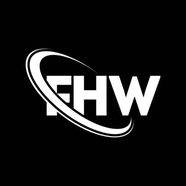 FHW logosu. FHW mektubu. FHW harf logosu tasarımı. Çember ve büyük harfli monogram logosuna bağlı FHW logosu. Teknoloji, iş ve emlak markası için FHW tipografisi.