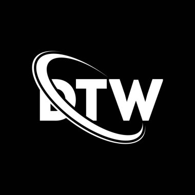 DTW logosu. DTW mektubu. DTW harf logosu tasarımı. Çember ve büyük harfli monogram logosuna bağlı baş harfler. Teknoloji, iş ve emlak markası için DTW tipografisi.