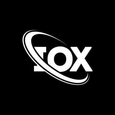 IOX logosu. IOX mektubu. IOX harfli logo tasarımı. Daireye ve büyük harfli monogram logosuna bağlı ilk IOX logosu. Teknoloji, iş ve emlak markası için IOX tipografisi.
