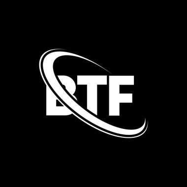 BTF logosu. BTF mektubu. BTF harf logosu tasarımı. Çember ve büyük harfli monogram logosuna bağlı baş harfler. Teknoloji, iş ve emlak markası için BTF tipografisi.