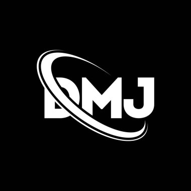 DMJ logosu. DMJ mektubu. DMJ harf logosu tasarımı. Daire ve büyük harfli monogram logosuna bağlı baş harfler. Teknoloji, iş ve emlak markası için DMJ tipografisi.