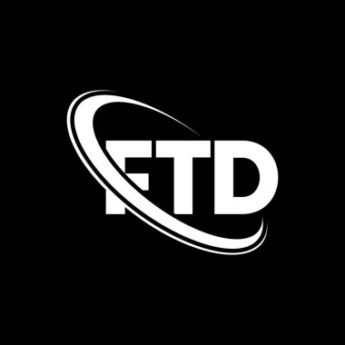 FTD logosu. FTD mektubu. FTD mektup logosu tasarımı. Çember ve büyük harfli monogram logosuna bağlı FTD logosu. Teknoloji, iş ve emlak markası için FTD tipografisi.