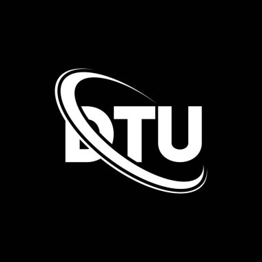 DTU logosu. DTU mektubu. DTU mektup logosu tasarımı. Daire ve büyük harfli monogram logosuna bağlı DTU logosu. Teknoloji, iş ve emlak markası için DTU tipografisi.