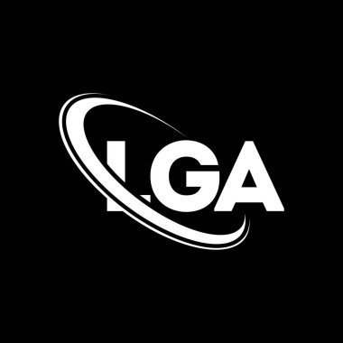 LGA logosu. LGA mektubu. LGA mektup logosu tasarımı. Çember ve büyük harfli monogram logosuna bağlı ilk LGA logosu. Teknoloji, iş ve emlak markası için LGA tipografisi.