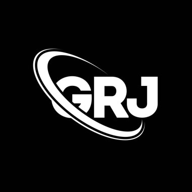 GRJ logosu. GRJ mektubu. GRJ harf logosu tasarımı. Çember ve büyük harfli monogram logosuyla birleştirilmiş GRJ logosu. Teknoloji, iş ve emlak markası için GRJ tipografisi.