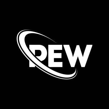 PEW logosu. PEW mektubu. PEW harfli logo tasarımı. Çember ve büyük harfli monogram logosuyla birleştirilmiş PEW logosu. Teknoloji, iş ve emlak markası için PEW tipografisi.