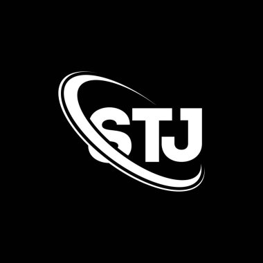 STJ logosu. STJ mektubu. STJ harf logosu tasarımı. Çember ve büyük harfli monogram logosuyla birleştirilmiş STJ logosu. Teknoloji, iş ve emlak markası için STJ tipografisi.