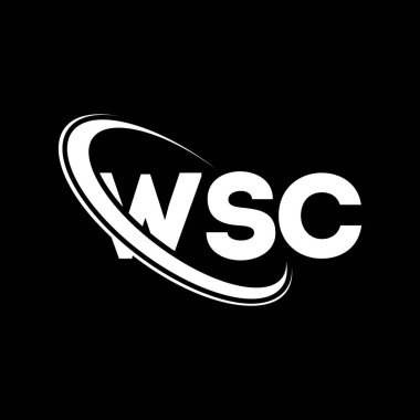 WSC logosu. WSC mektubu. WSC harf logosu tasarımı. Çember ve büyük harfli monogram logosuna bağlı WSC logosu. Teknoloji, iş ve emlak markası için WSC tipografisi.