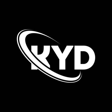 KYD logosu. KYD mektubu. KYD mektup logosu tasarımı. Çember ve büyük harfli monogram logosuna bağlı KYD logosu. Teknoloji, iş ve emlak markası için KYD tipografisi.