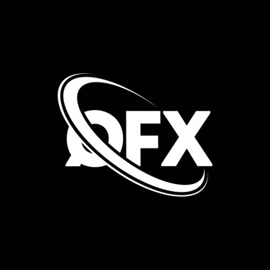 QFX logosu. QFX harfi. QFX harfli logo tasarımı. Çember ve büyük harfli monogram logosuna bağlı QFX logosu. Teknoloji, iş ve emlak markası için QFX tipografisi.