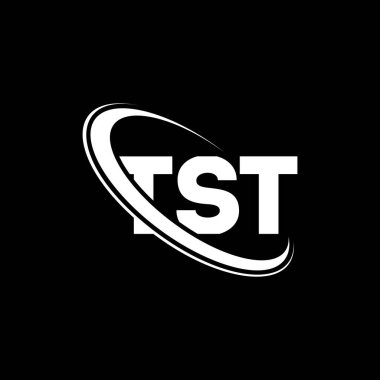 TST logosu. TST mektubu. TST harfi logo tasarımı. Çember ve büyük harfli monogram logosuna bağlı TST logosu. Teknoloji, iş ve emlak markası için TST tipografisi.