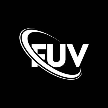 FUV logosu. FUV harfi. FUV harf logosu tasarımı. Çember ve büyük harfli monogram logosuna bağlı FUV logosu. Teknoloji, iş ve emlak markası için FUV tipografisi.