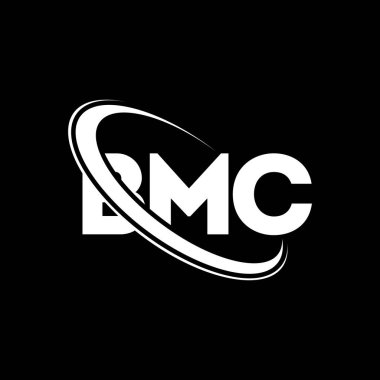 BMC logosu. BMC mektubu. BMC harf logosu tasarımı. Çember ve büyük harfli monogram logosuna bağlı BMC logosu. Teknoloji, iş ve emlak markası için BMC tipografisi.