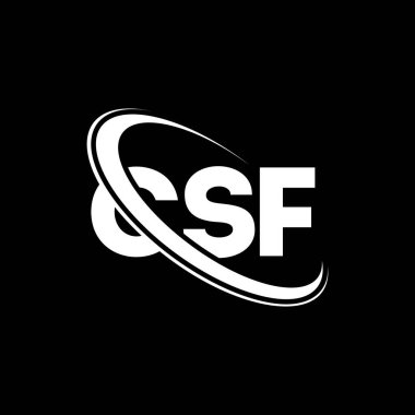 Beyin omurilik sıvısı logosu. Beyin omurilik sıvısı. CSF harf logosu tasarımı. Çember ve büyük harfli monogram logosuna bağlı baş harfler. Teknoloji, iş ve gayrimenkul markası için CSF tipografisi.