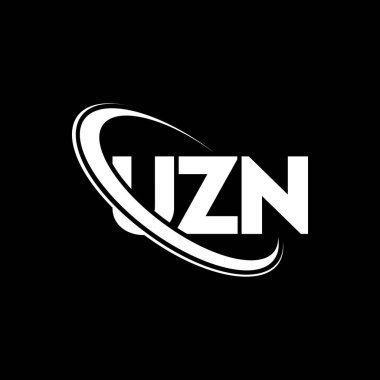 UZN logosu. UZN mektubu. UZN harf logosu tasarımı. Çember ve büyük harfli monogram logosuna bağlı ilk UZN logosu. Teknoloji, iş ve emlak markası için UZN tipografisi.