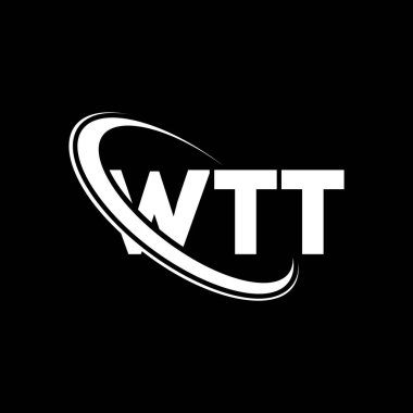 WTT logosu. WTT mektubu. WTT mektup logosu tasarımı. Çember ve büyük harfli monogram logosuna bağlı WTT logosu. Teknoloji, iş ve emlak markası için WTT tipografisi.