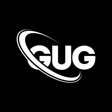 GUG logosu. Gug harfi. GUG harfi logo tasarımı. Çember ve büyük harfli monogram logosuna bağlı GUG logosu. Teknoloji, iş ve emlak markası için GUG tipografisi.