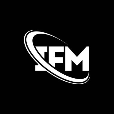 IFM logosu. IFM mektubu. IFM mektup logosu tasarımı. Daireye ve büyük harfli monogram logosuna bağlı ilk IFM logosu. Teknoloji, iş ve emlak markası için IFM tipografisi.