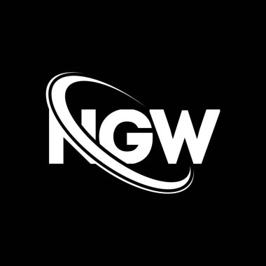 NGW logosu. NGW mektubu. NGW harf logosu tasarımı. Çember ve büyük harfli monogram logosuna bağlı ilk NGW logosu. Teknoloji, iş ve emlak markası için NGW tipografisi.