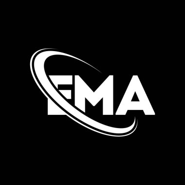 EMA logosu. EMA mektubu. EMA mektup logosu tasarımı. Çember ve büyük harfli monogram logosuyla birleştirilmiş EMA logosu. Teknoloji, iş ve emlak markası için EMA tipografisi.