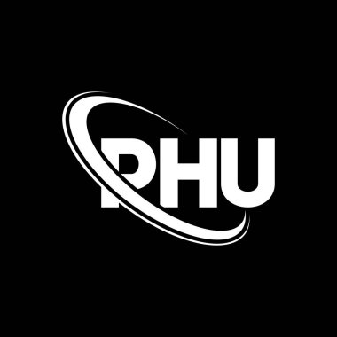 PHU logosu. PHU mektubu. PHU mektup logosu tasarımı. Çember ve büyük harfli monogram logosuyla birleştirilmiş PHU logosu. Teknoloji, iş ve emlak markası için PHU tipografisi.