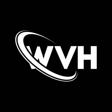 WVH logosu. WVH mektubu. WVH mektup logosu tasarımı. Çember ve büyük harfli monogram logosuna bağlı WVH logosu. Teknoloji, iş ve emlak markası için WVH tipografisi.