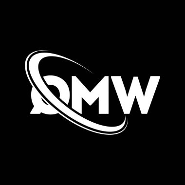 QMW logosu. QMW harfi. QMW harf logosu tasarımı. Çember ve büyük harfli monogram logosuyla birleştirilmiş QMW logosu. Teknoloji, iş ve emlak markası için QMW tipografisi.