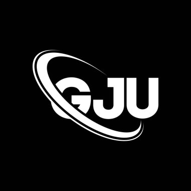 GJU logosu. GJU mektubu. GJU harf logosu tasarımı. Çember ve büyük harfli monogram logosuyla birleştirilmiş GJU logosu. Teknoloji, iş ve emlak markası için GJU tipografisi.